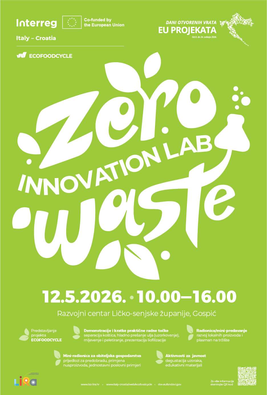 NAJAVLJUJEMO: Svečano otvorenje ECOFOODCYCLE Zero Waste Innovation laboratorija u Gospiću u sklopu Dana otvorenih vrata EU projekata 2026 - 