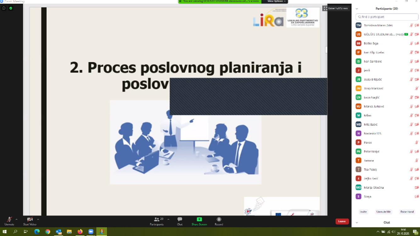Održana online edukacija „Izrada poslovnog plana“ za nezaposlene pripadnike ranjivih skupina