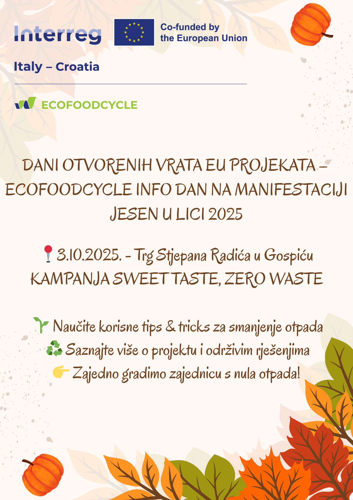Dani otvorenih vrata EU projekata –  ECOFOODCYCLE info dan na manifestaciji Jesen u Lici 2025 - 